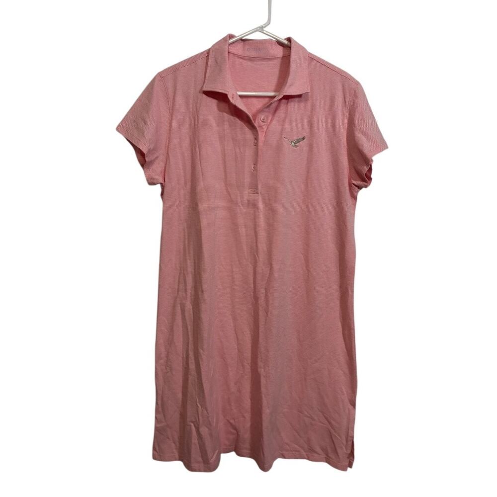 B Draddy Womens L Pink Stripe Pima Cotton Golf Polo Dress Embroidered Logo